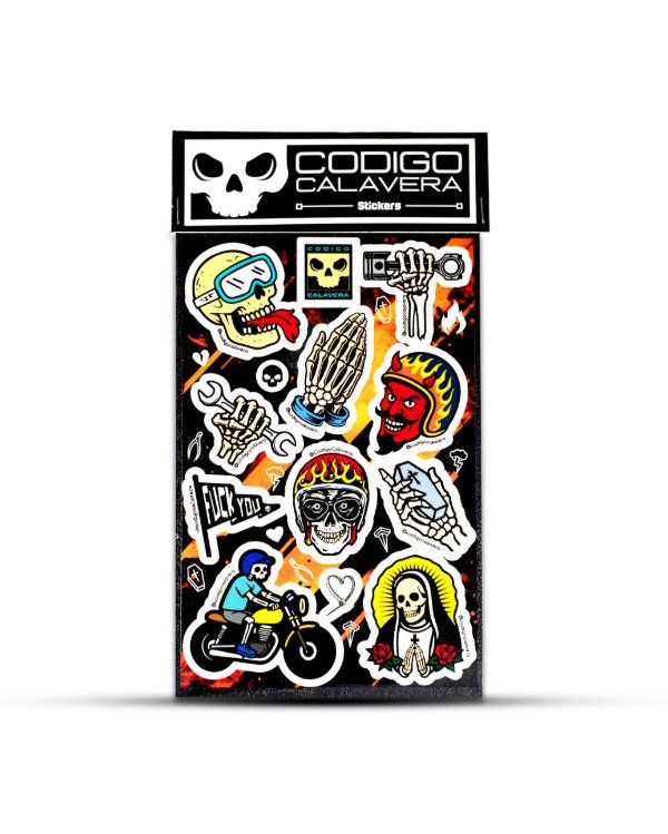 Producto - Plancha de Stickers Dos Ruedas Vinilo Blanco con Laca