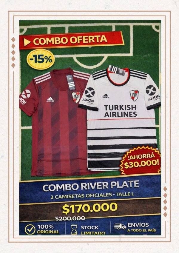 Producto - Combo River Plate Suplente Madrid + Suplente Torino Original Adidas