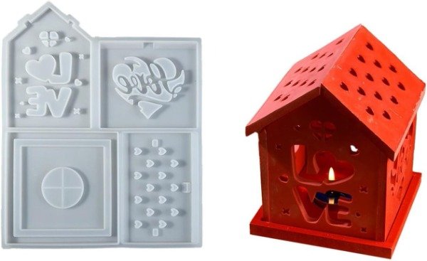 Producto - Molde silicona casa para armar portavela noche mod Love - 1