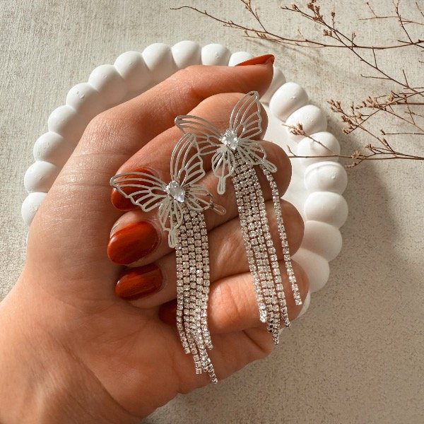 Producto - Aro pasante mariposa con colgante de atrás plateada