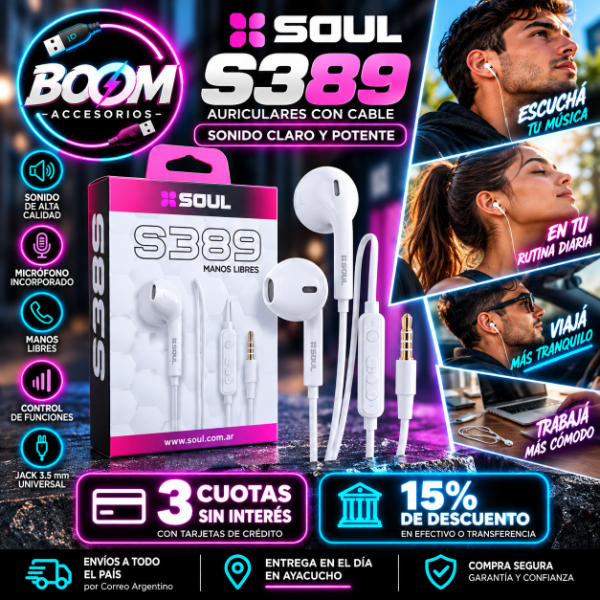Producto - Auriculares Manos Libres Soul S389 Blancos