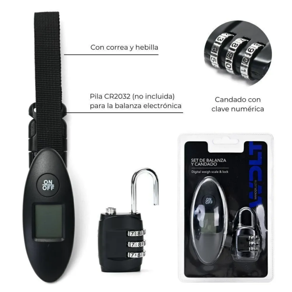 Producto - COMBO: Balanza Digital para Equipaje + Candado de Seguridad de 3 Dígitos - 0