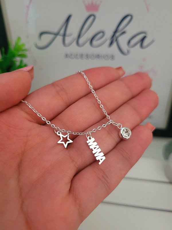 Producto - Collar con dijes Mamá de acero blanco - 0
