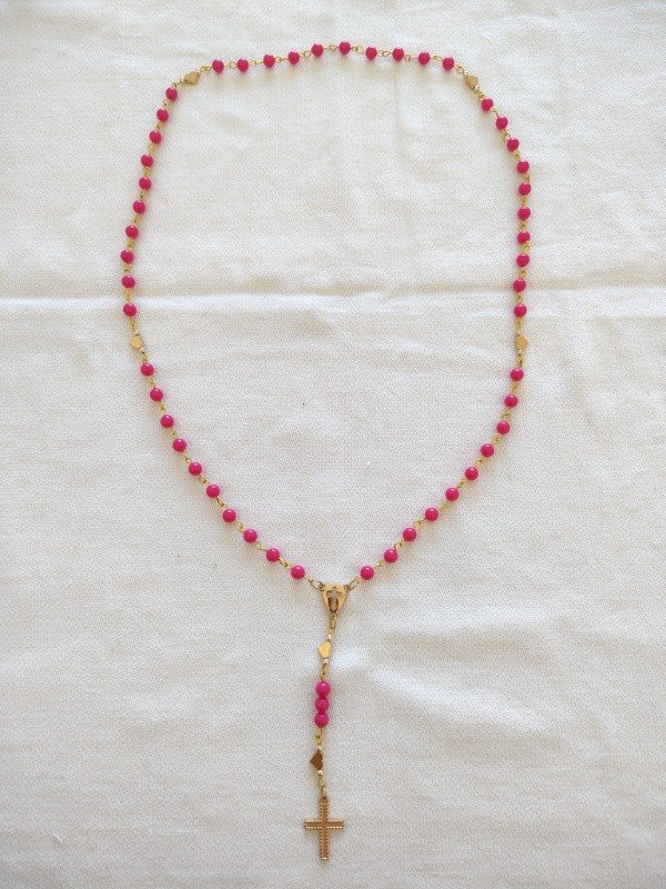 Producto - Rosario corazones dorado y rosa