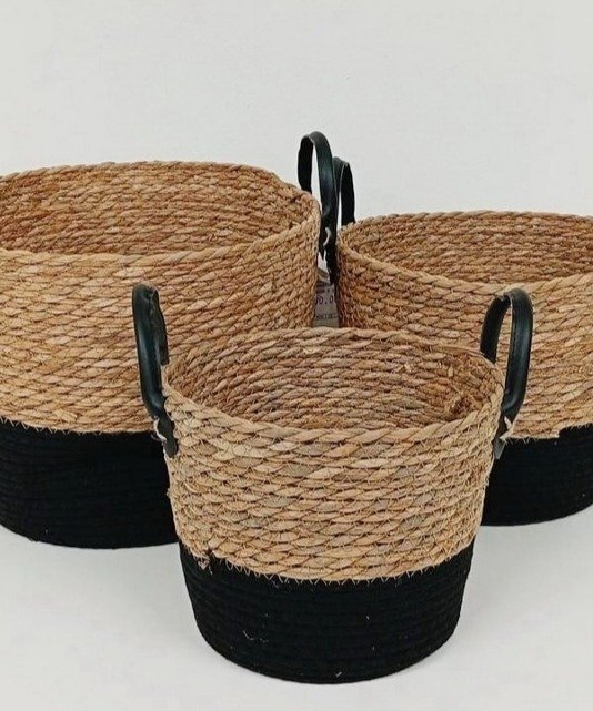 Producto - Set de 3 canastos de mimbre combinado negro