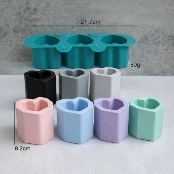 Producto - Moldes de silicona macetas corazón 3 cavidades