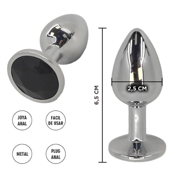 Producto - Plug Anal Metálica Con Piedra Negra