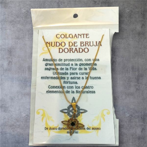 Producto - Colgante Nudo de Bruja con Piedra y Cadena Dorada