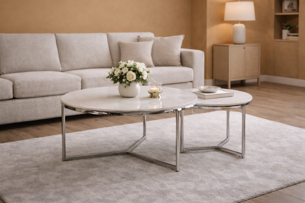 Producto - Mesas Neolith Blanco con base cromada