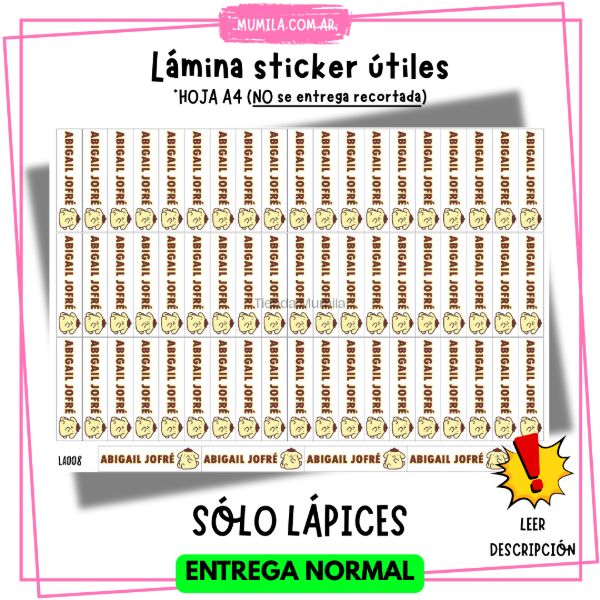 Producto - Lámina Sticker Escolares SÓLO LÁPICES Personalizada Entrega NORMAL