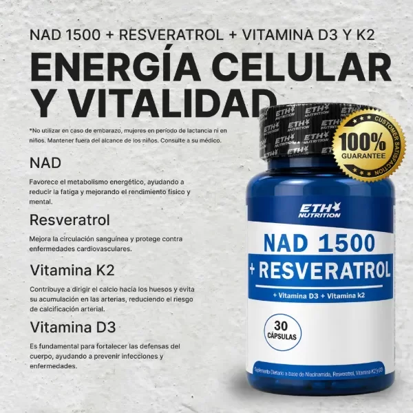 Producto - NAD + Resveratrol sin sabor EHT Nutrition - 30 caps - 3