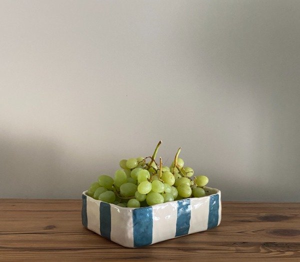 Producto - Fuente Rectangular Rayas tamaño chico Azul verdoso - A PEDIDO