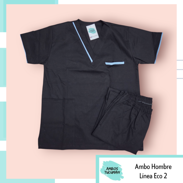 Producto - Ambo Eco Negro detalle Celeste
