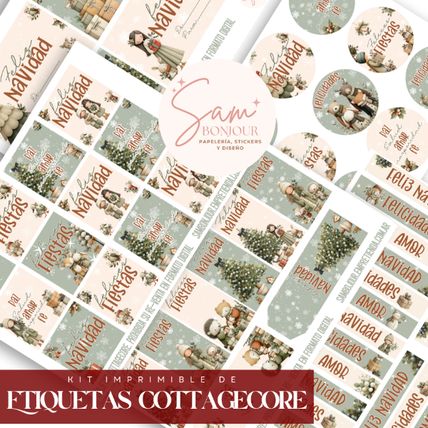 Producto - Archivos digitales:  Kit Imprimible de etiquetas Cottagecore Navidad - 1