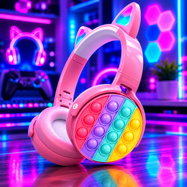 Producto - Auricular Vincha Bluetooth Gatito POPIT con Luz Led