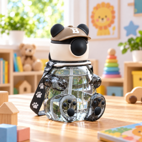 Producto - BOTELLA INFANTIL OSITO CON GORRA SORBETE Y CORREA Y STICKERS PARA DECORAR 700ML - 4
