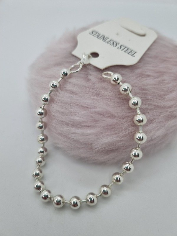 Producto - Pulsera acero blanco pelotitas APU UNBO5 18cm