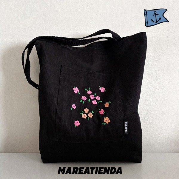 Producto - Tote Bag Negra Flores