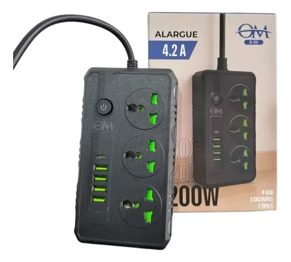 Producto - Alargue 3 Tomas + 4 Usb 3.0 + 1 Tipo C Om