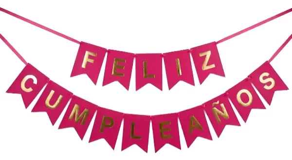 Producto - Cartel Fucsia Banderín  Guirnalda Feliz Cumpleaños Letras Doradas