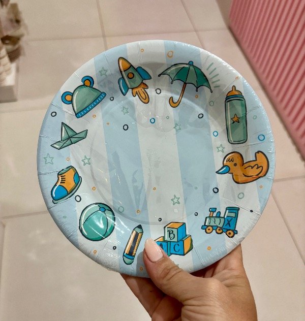 Producto - PLATO POLIPAPEL DESCARTABLE BABY SHOWER CELESTE X10UNID.