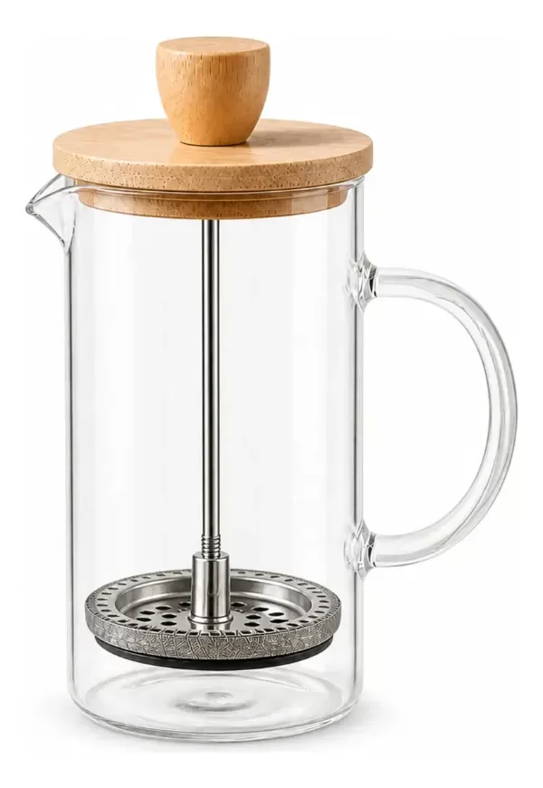 Producto - CAFETERA PRENSA FRANCESA ÉMBOLO VIDRIO CON TAPA BAMBÚ 600ml