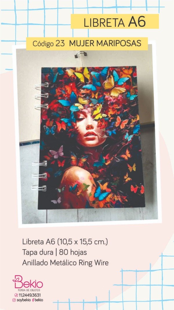 Producto - Libreta A6 - 23 Mujer Mariposas