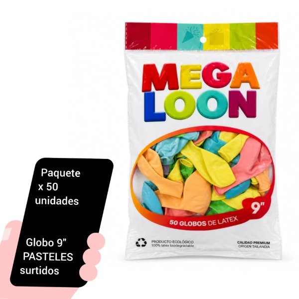 Producto - Globo Latex 9" Pasteles surtidos 1,5 grs. Paq x 50 unid