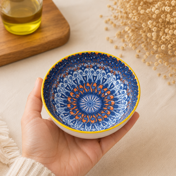 Producto - Cuenco de Porcelana Mandala Azul y Terracota