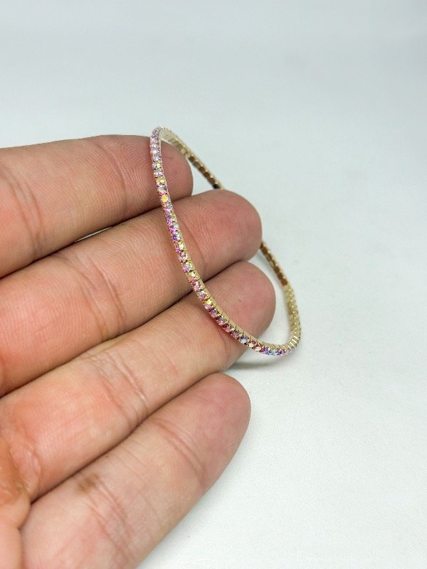 Producto - Pulsera elástica dorada strass rosa