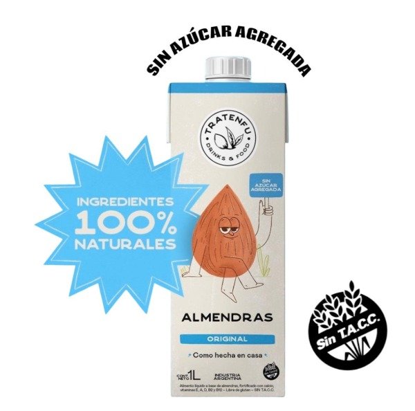 Producto - TRATENFU - LECHE DE ALMENDRAS SIN AZUCAR AGREGADA X1LT
