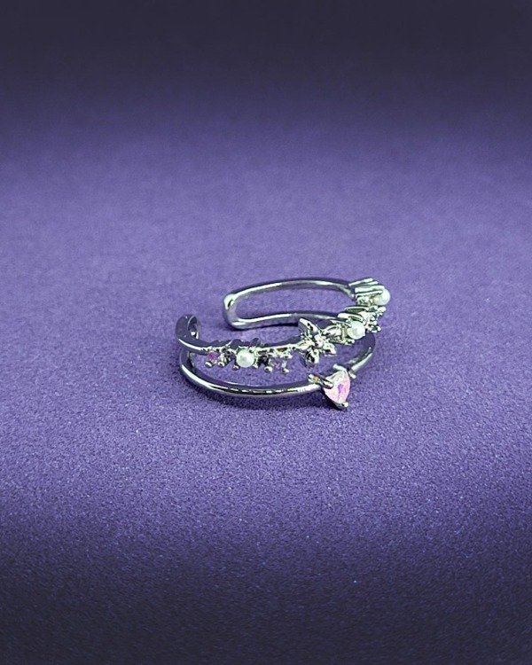 Producto - Anillo Acero Quirúrgico - Guirnalda Flores y línea corazón - Ajustable - A 1055 - 2