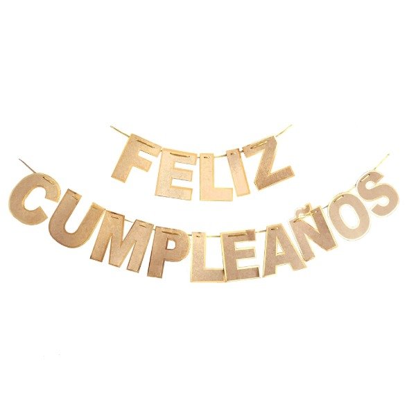 Producto - Banderín letras Kraft con borde dorado "FELIZ CUMPLE"