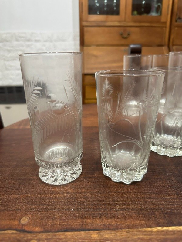 Producto - LOTE 12 VASOS VIDRIO TALLADO TRAGO LARGO Y MEDIANO #10864