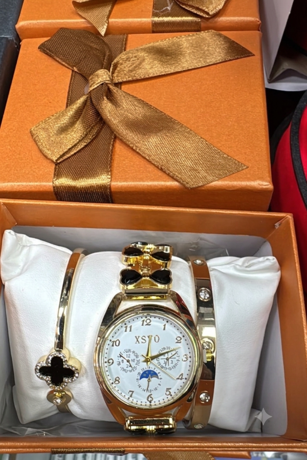 Producto - OT857 RELOJ CON DOBLE PULSERA EN CAJA NARANJA CON MOÑO
