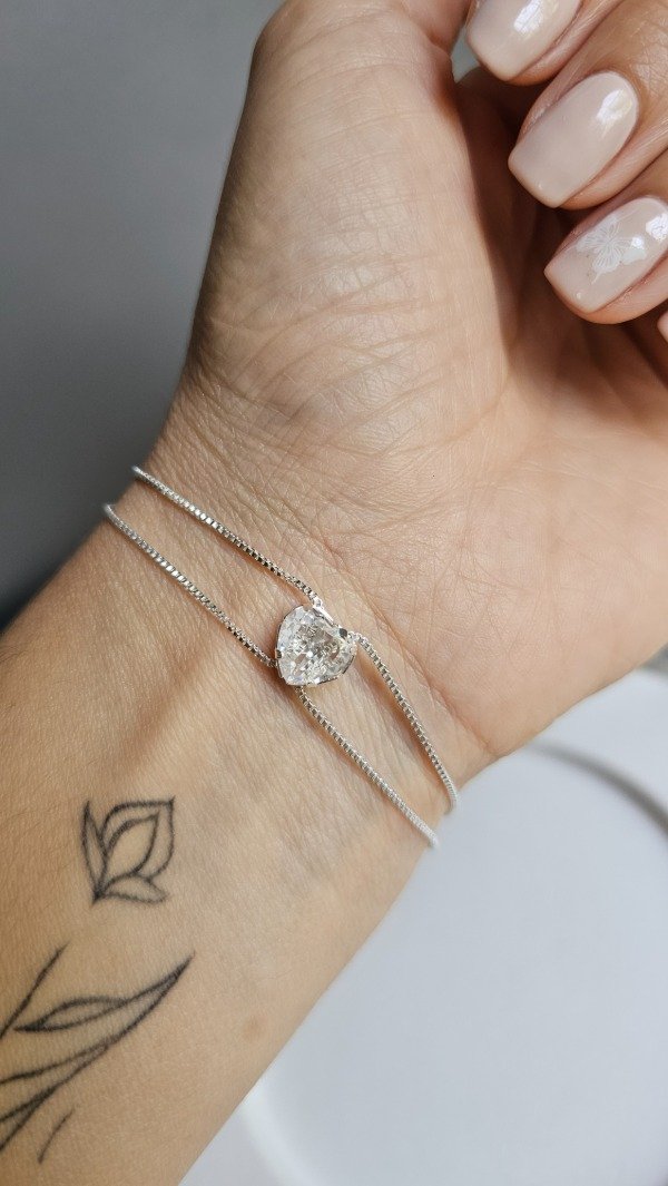 Producto - Pulsera veneciana doble con corazon cubic pasante 18 a 21 cm. Plata