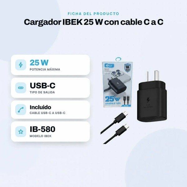 Producto - Cargador IBEK 25W con Cable C a C IB 580 - 2