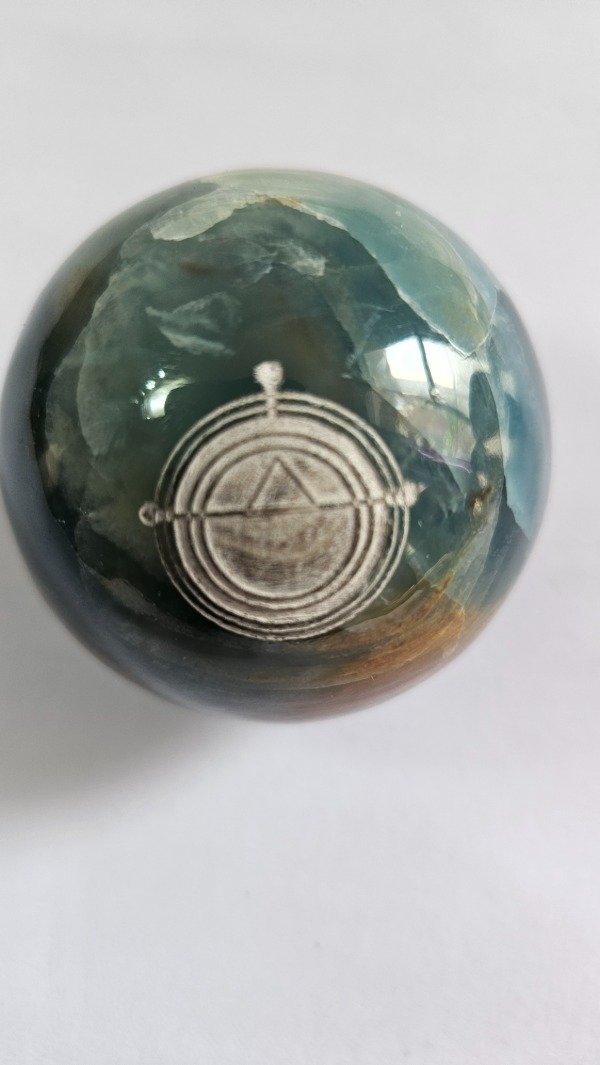 Producto - Esfera de 8cm con Base y Logo ORIGEN Onix Azul Cielo