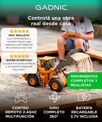 Producto - Bulldozer Camión Con Pala Excavadora Control Remoto Con Luces Y Sonido Para Niño - 1