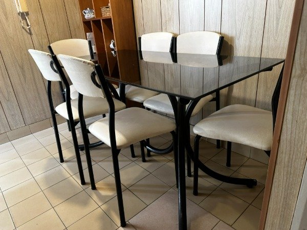 Producto - MESA VIDRIO 135x70 MIN DET C/ 6 SILLAS CAÑO TAPIZADAS #13011 - 2