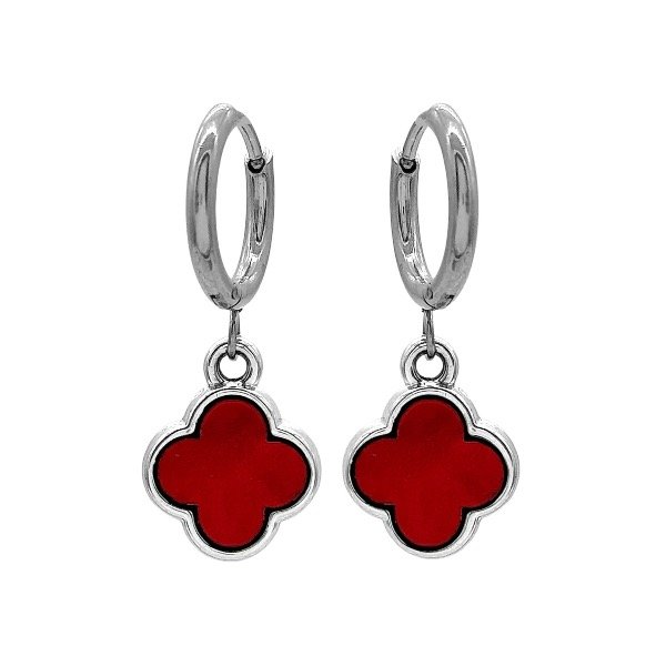 Producto - Aros argolla cubanas de acero quirúrgico con dije - 1.2cm - Flor - Rojo