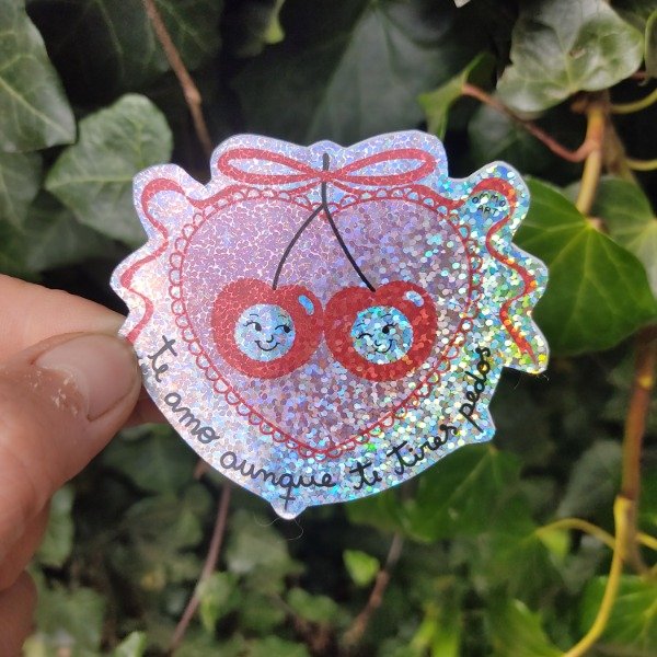 Producto - Sticker Glitter Cerezas Enamoradas