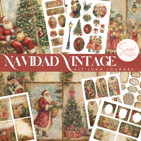 Producto - Archivo Digital: Kit de Junk Journal Navidad Vintage