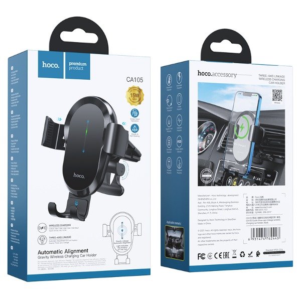 Producto - HOCO - Holder Auto CA105 Con carga inalambrica Air Outlet - 0