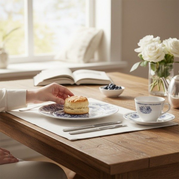 Producto - SET DE 4 PLATOS PLAYOS CENA INGLESA AZUL DE CERAMICA 26CM - 1