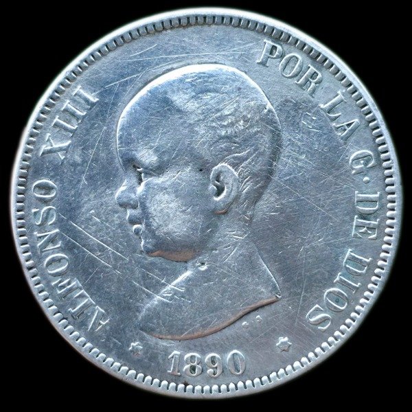 Producto - España 5 Pesetas 1890 Alfonso XIII Km#689 VF