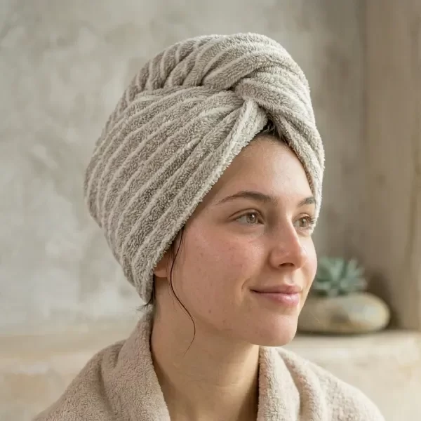 Producto - TURBANTE RAYADO DE SECADO RAPIDO SUPER ABSORBENTE COLORES SURTIDOS - 0