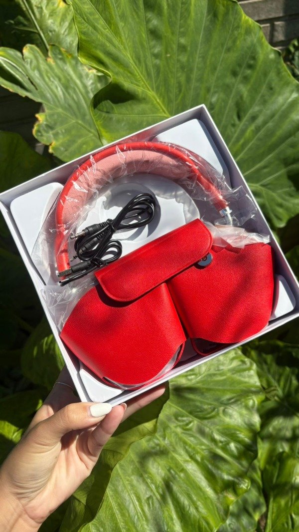 Producto - Auriculares de vincha rosa con estuche de cuero