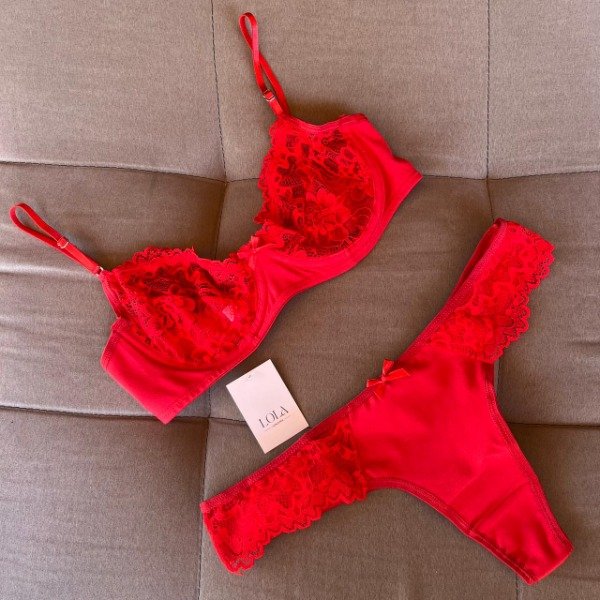 Producto - Conjunto Algodón y puntilla con aro 495 Rojo