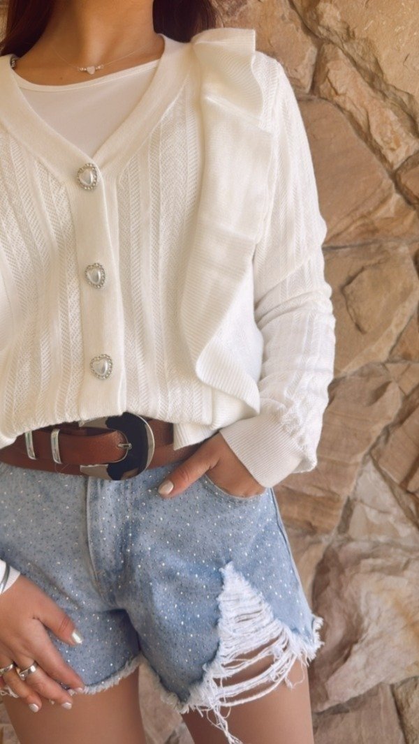 Producto - CARDIGAN CON VOLADOS Y BOTONES PLATEADOS